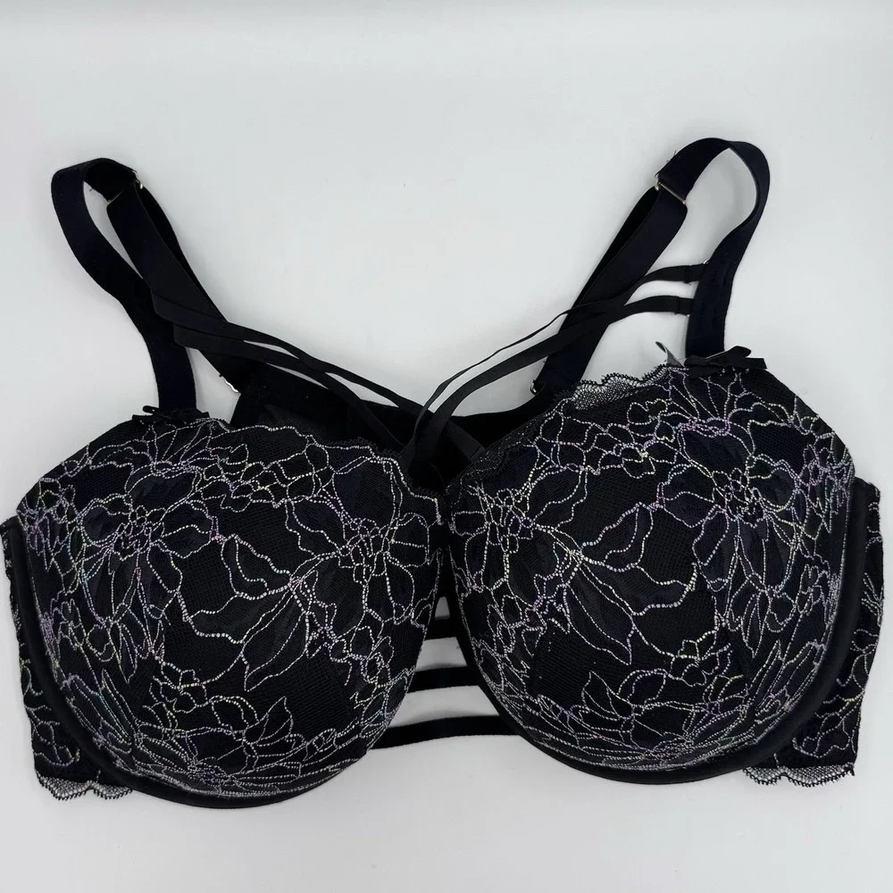 Lane Bryant Cacique Strappy-Neck Boost Balconette Bra 44DD‎ Black & Lace NWT!